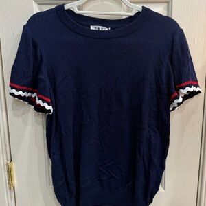 THML Navy Knit Top with Red and White Accents Sz. Medium NWT